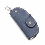 Dusty Blue Leather Key Pouch with Carabiner Clip
