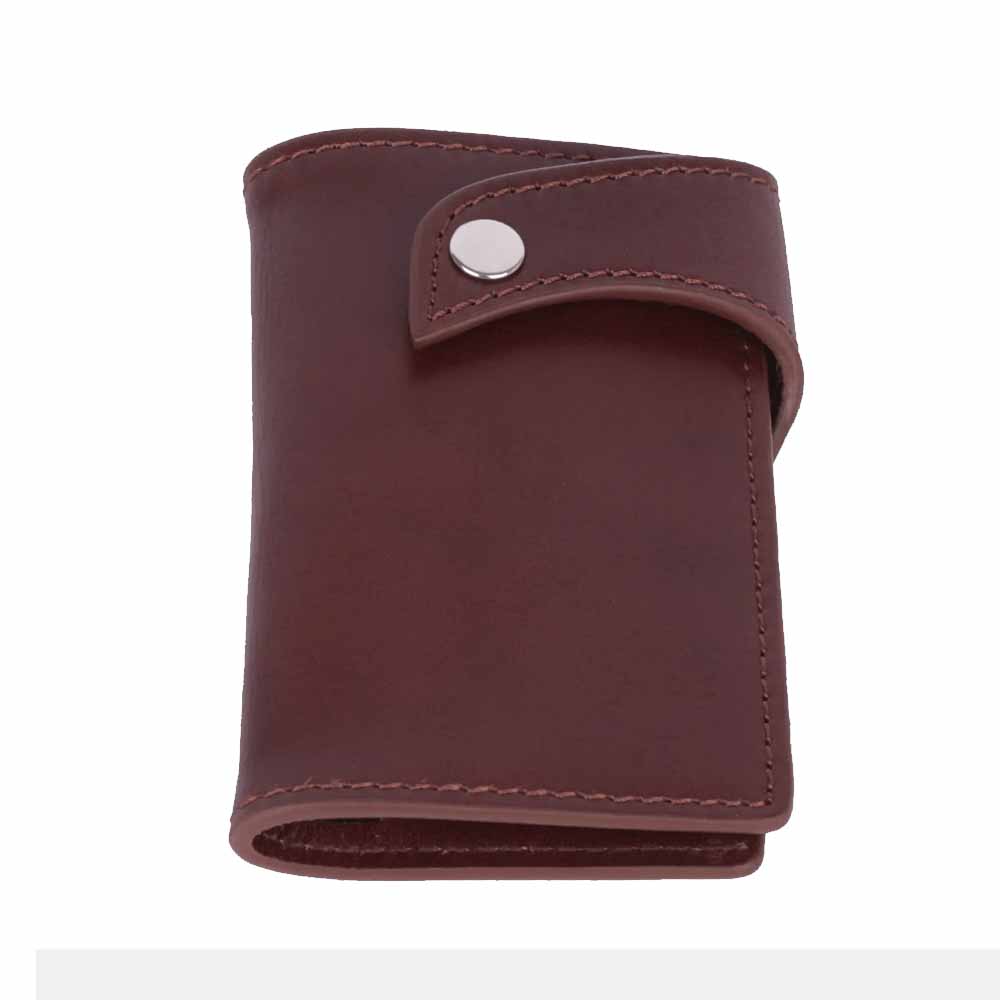 Oxblood Red Leather Vertical Card Holder with Snap Closure Oxblood Red RFID Vertical Leather Card Holder with Snap Closure - Image 1