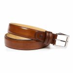 Men's Tan Leather Dress Belt with Silver Buckle | Polished Finish