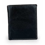 Men's Black Pebbled Leather RFID Wallet with Contrast Stitching