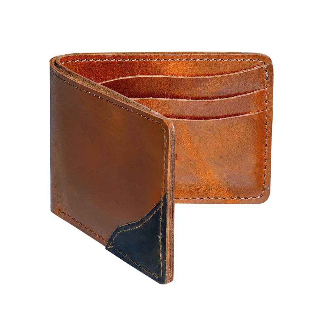 RFID Protected Saddle Brown Leather Minimalist Wallet with Contrast Corner Saddle Brown Leather Minimalist RFID Wallet | Ultra-Slim Design - Image 1